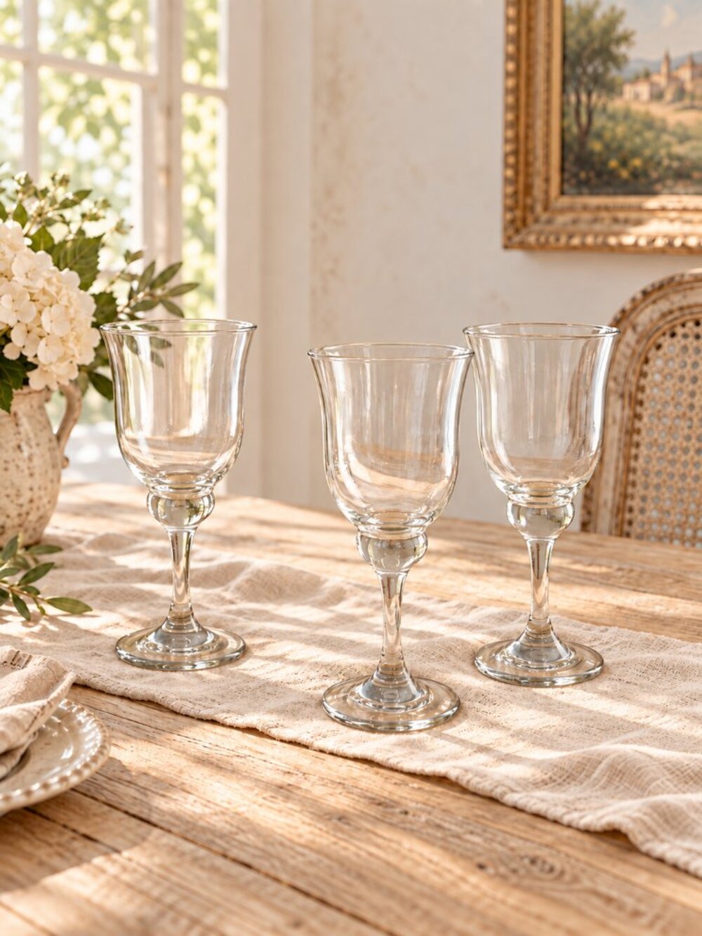 Pottery Barn Baroque Clear Glass Goblets Set of 3 Wine Water Stemware French